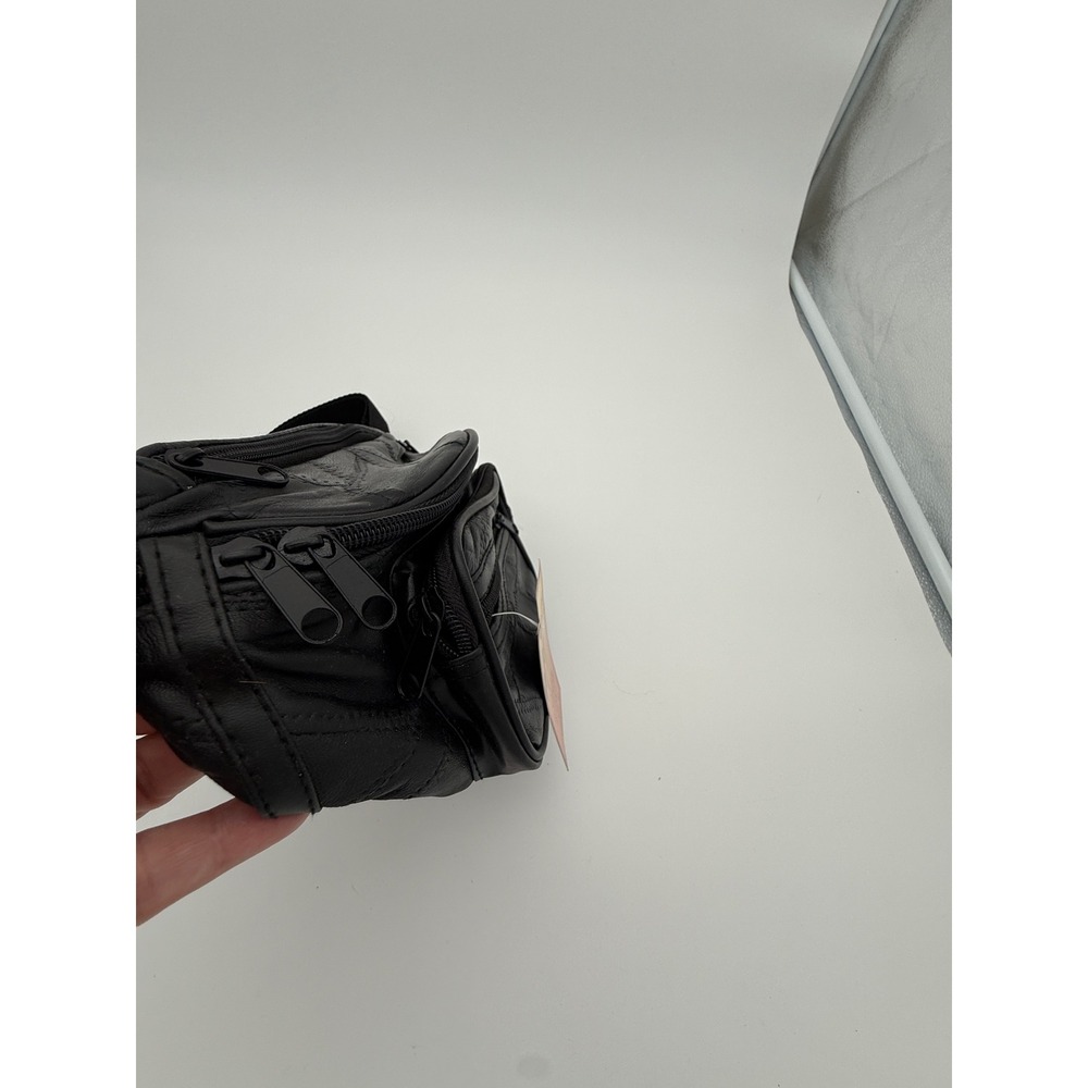1990s Maxam Genuine Lambskin Leather Fanny Pack Black Multi Pocket Waist Bag NWT - Picture 7 of 14